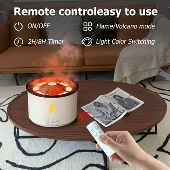 360ml Vulkanski Plamen Aromo Difuzor Eterično Olje USB Prenosni Vlažilnik Zraka z Daljinskim upravljalnikom & Night Light Svetilka