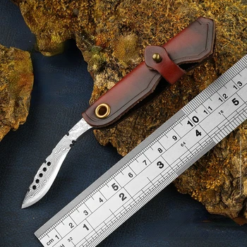 Damask VG10 Jekla Usnje Ročaj Zložljiv Mačeto Key Ring Prenosni Nož za Kampiranje Prenosni Sadje Nož Primeren Dnevni Prostem