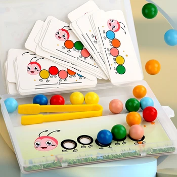 Lesene Montessori Posnetek Kroglice Igrača Otroci Fine motorike Usposabljanje Igrača za Ujemanje Barv Učni Sklop Zgodnje Izobraževalne Igrače za Otroke