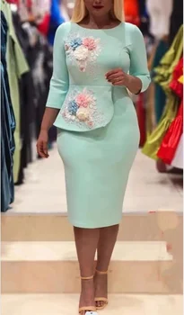 Ženske Cvetlični Eleganten Stranka Obleke, Modni Krog Vratu Slim Urad Dama Obleke Z Dolgimi Rokavi Priložnostne Barva Midi Obleko 2023
